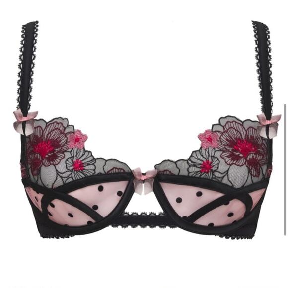 For Love & Lemons Zinnia Bra Floral Embroidered Unlined Underwire Black Pink 38D - Picture 5 of 11